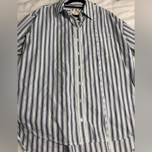 Maeve by Anthropologie The Bennet Navy and White Striped Button Down Shirt - Picture 6 of 7